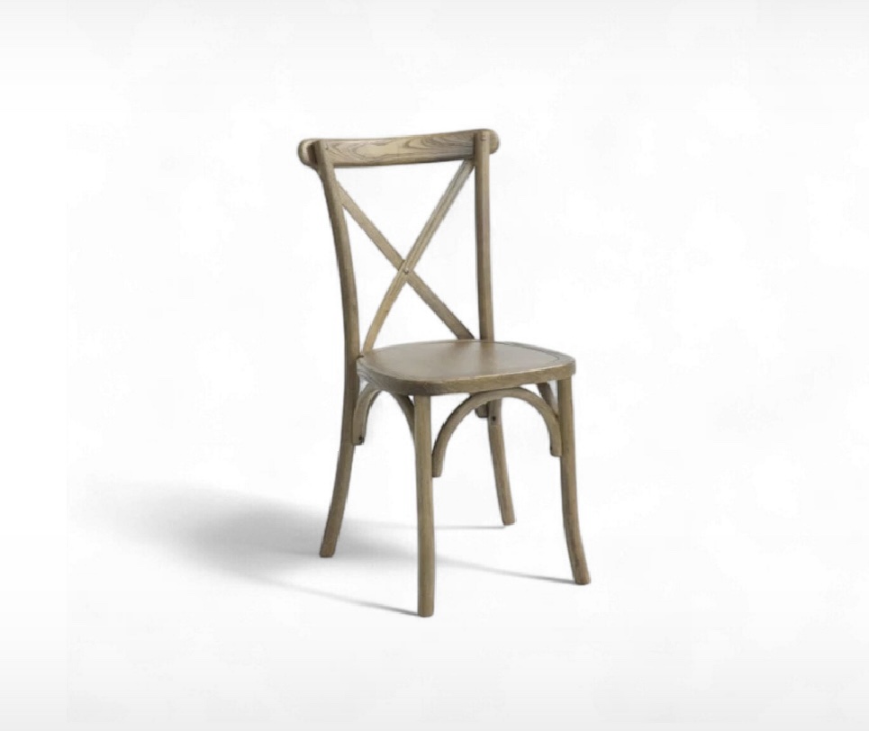 Crossback stol i træ med polstret løs pude med bindebånd, h:90/45 b:41 d:41