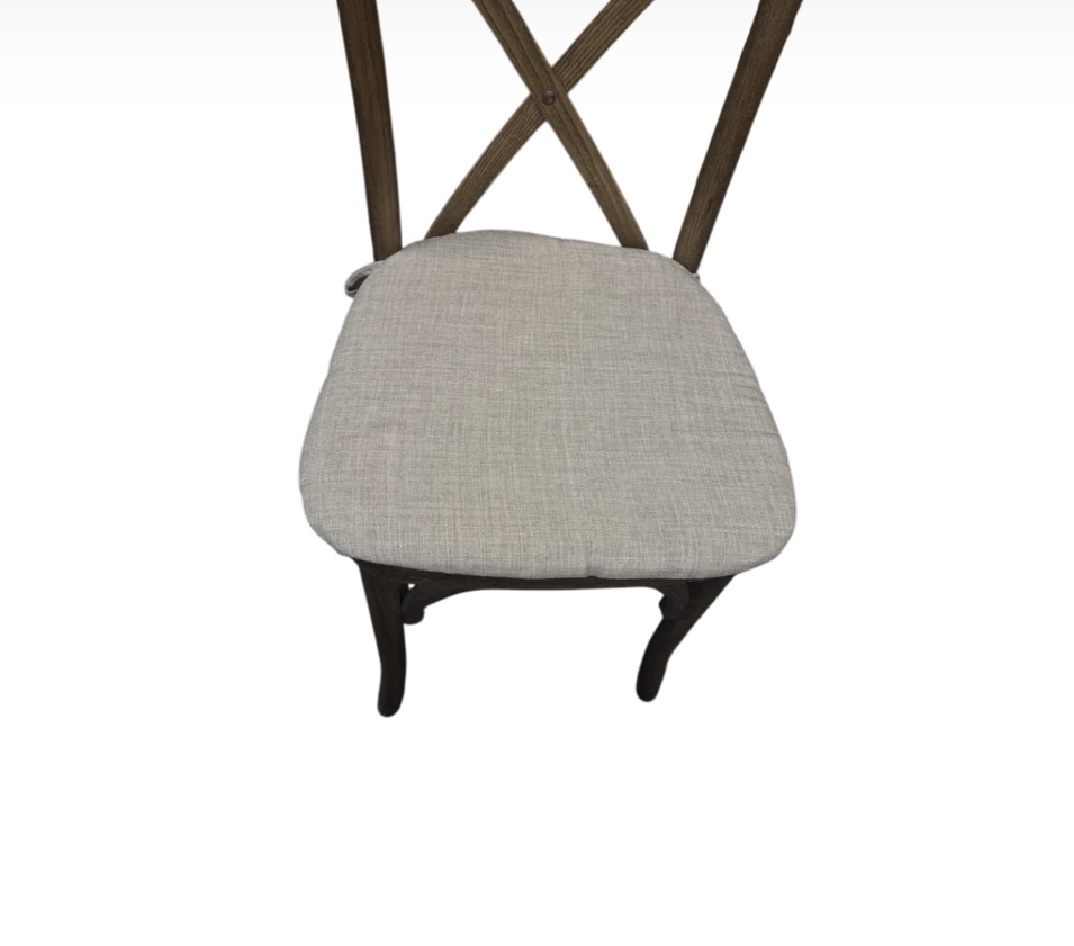 Crossback stol i træ med polstret løs pude med bindebånd, h:90/45 b:41 d:41 - Billede 2